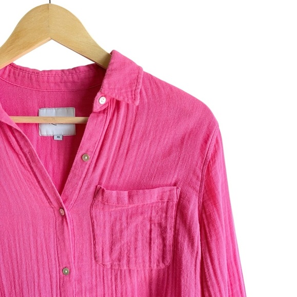 Rails Ellis Shirt XS Hibiscus Pink Button Down Top Gauze Cotton - Picture 11 of 15